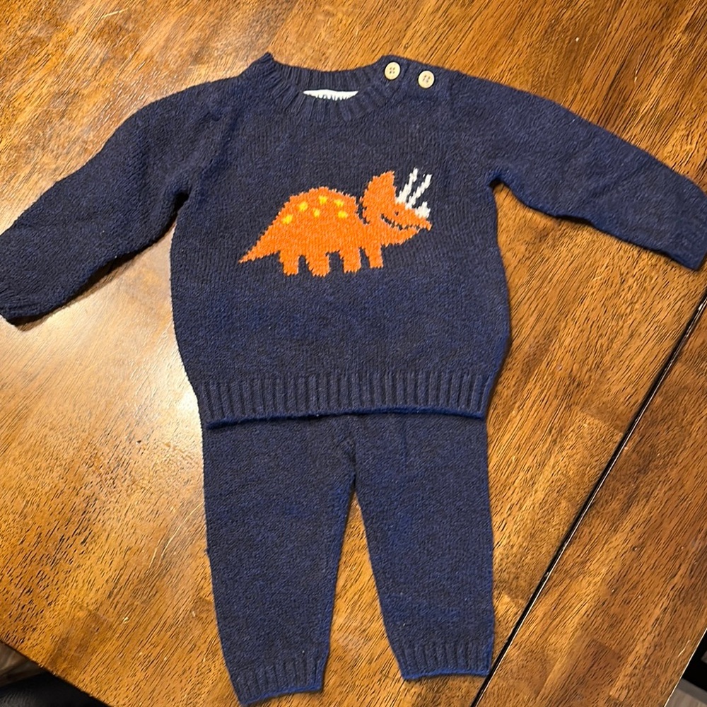 Navy Dinosaur Sweater and Pants Set